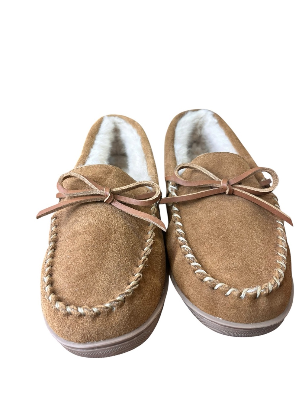 MySlippers Real Suede Leather Brown Fur Lined Moccasin Slippers Size 8 NWOT